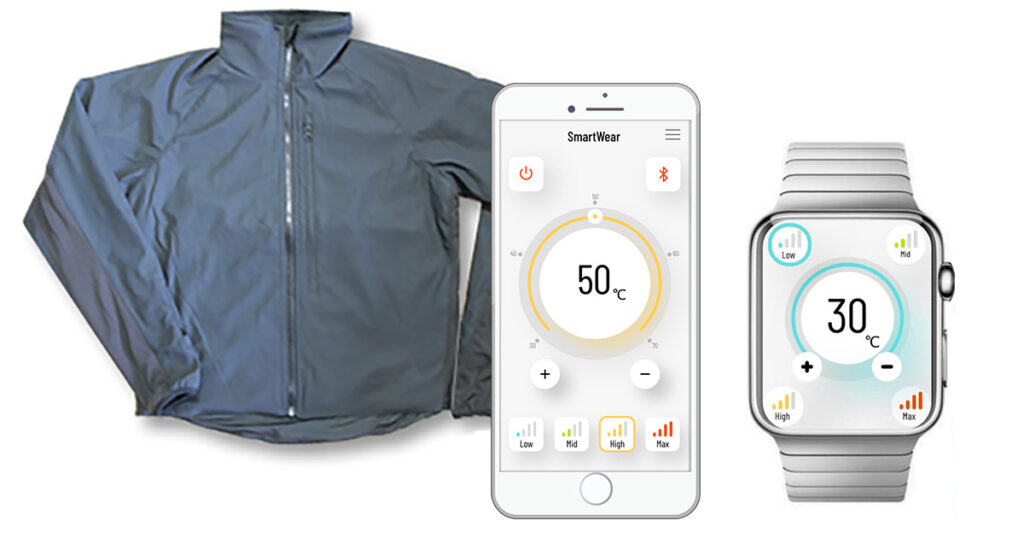 電熱布クロスヒートとスマホアプリとアップルウォッチ向けアプリの画像