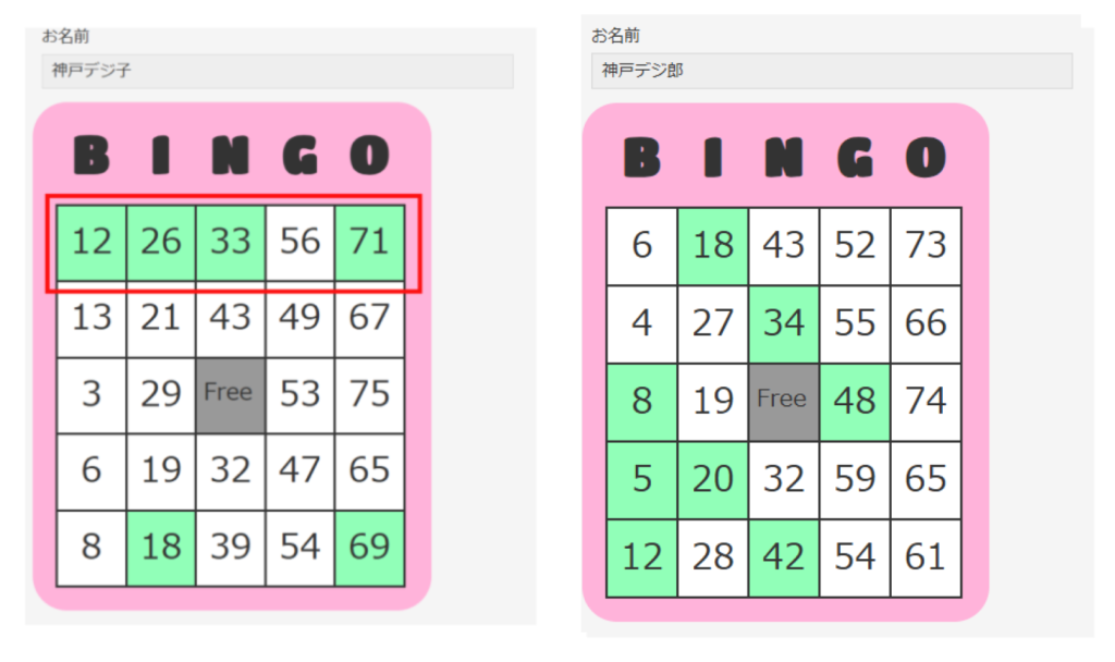 神戸デジ子と神戸デジ郎のカード画面